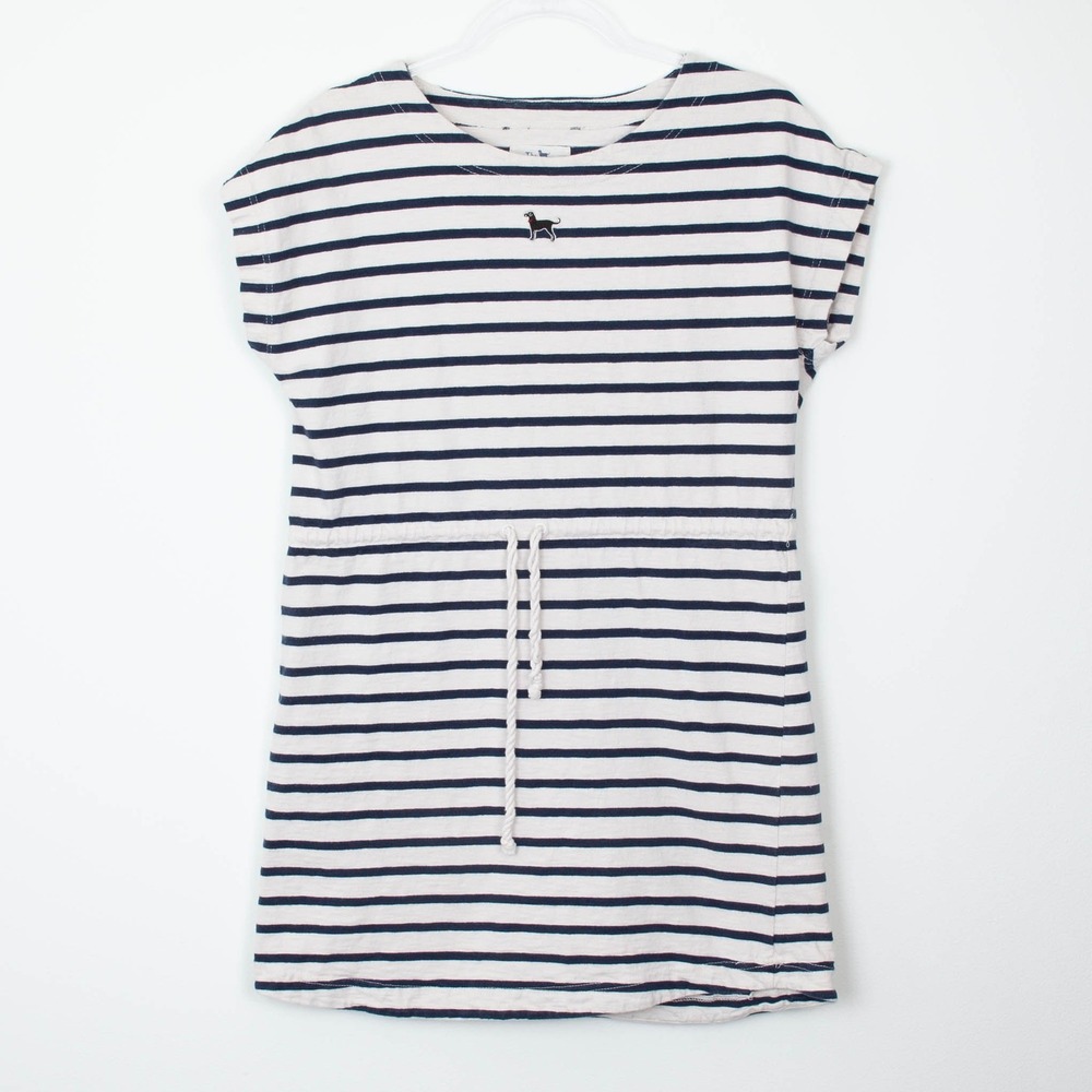 The Black Dog Striped T-Shirt Dress Small Navy Blue Nautical Drawstring Cotton